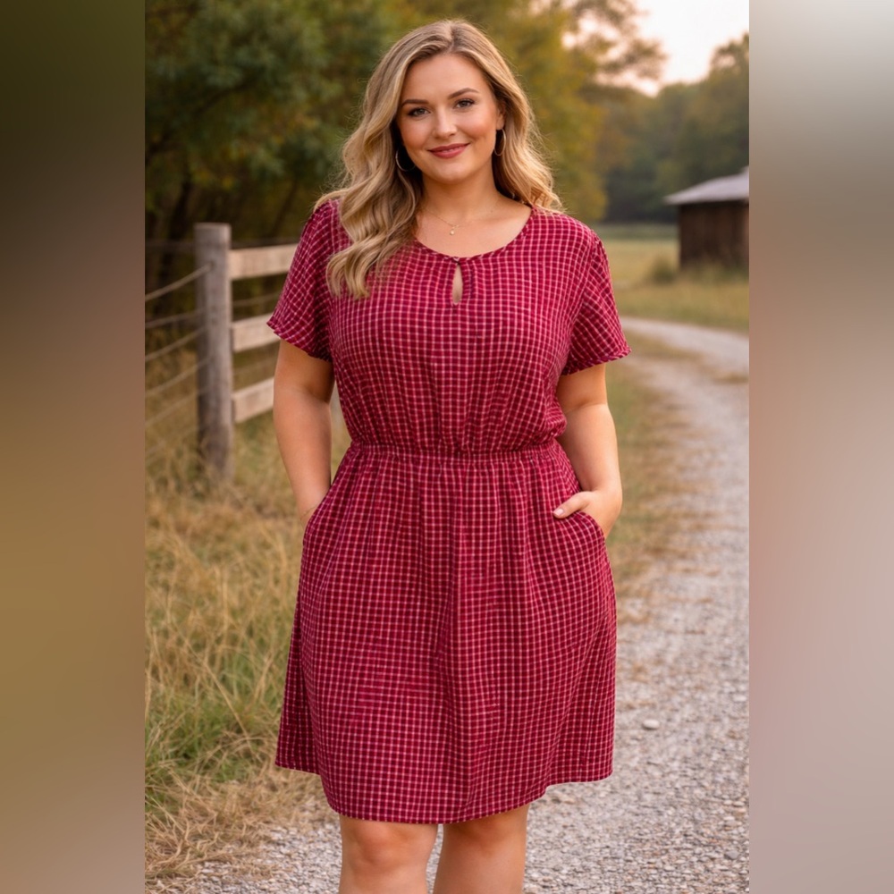 Old Navy Red & pink Plaid Mini Dress size XL Valentineโs Day